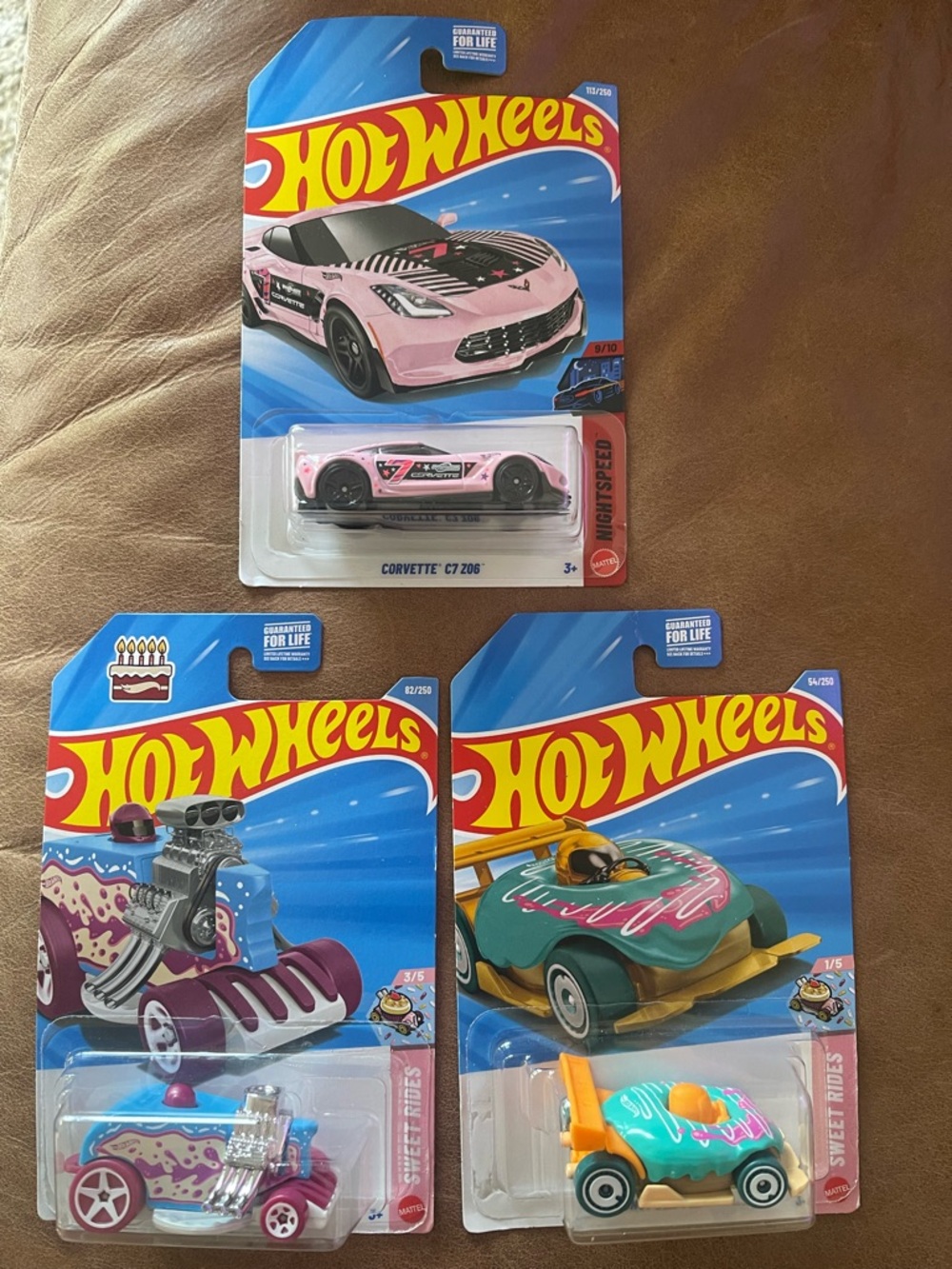 3 Hot Wheels Toy Car Pack - Pink Corvette C7 Z06 and Two Sweet Rides; Birthday